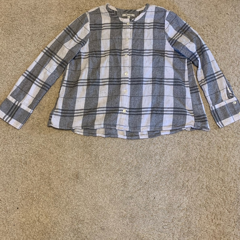 Madewell collarless plaid top blouse button down